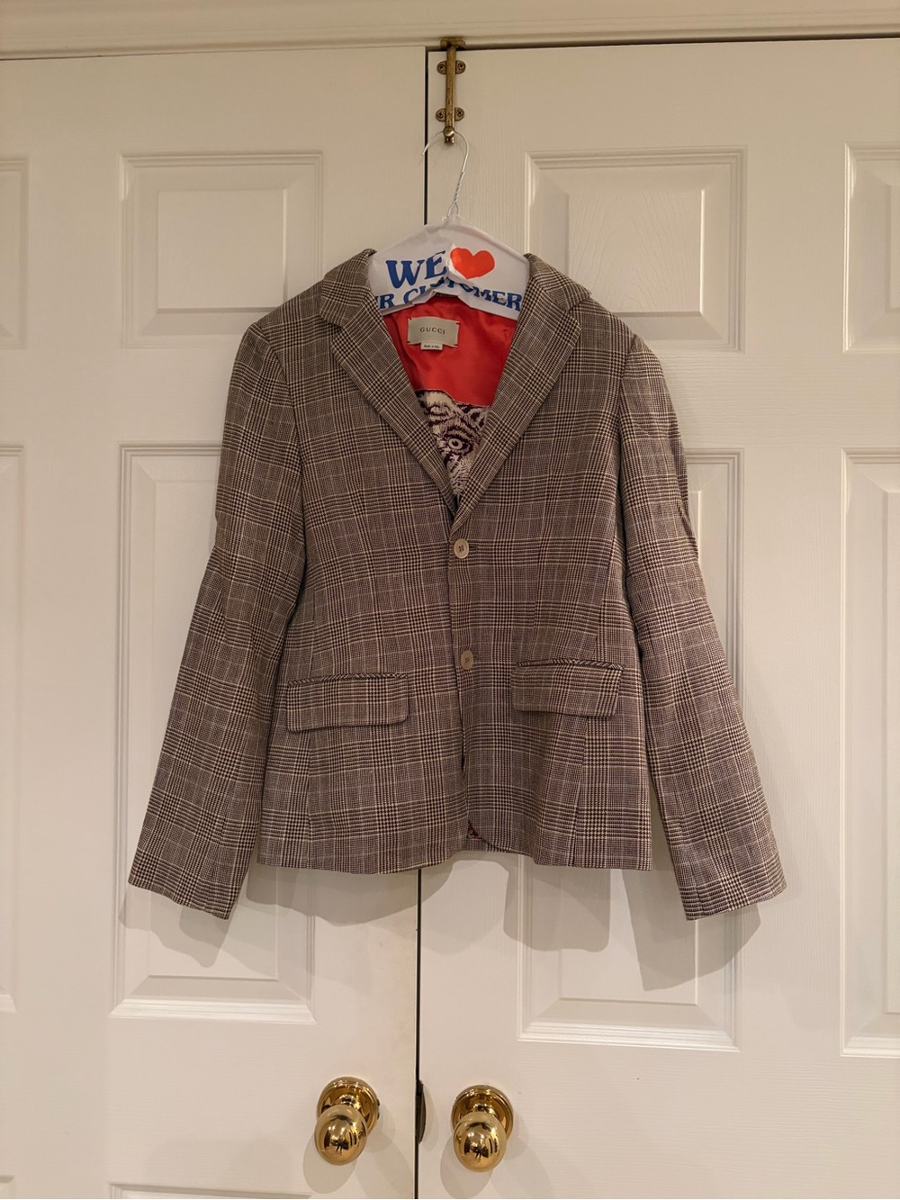 Gucci Plaid Blazer in Brown, Orange & Colourful Lining